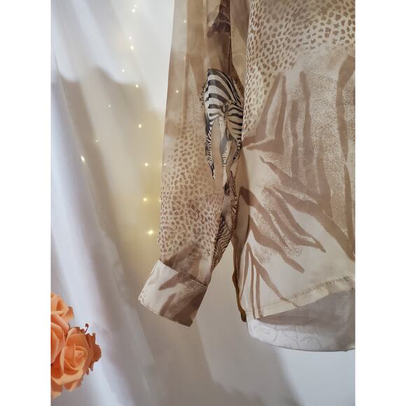 Vtg 80s Sea Suns Sheer Safari Zebra Animal Print Button Blouse Womens Size M - Picture 5 of 10